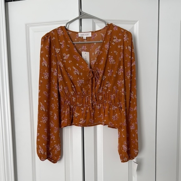 Pink Rose Tops - Orange Floral Women's Top